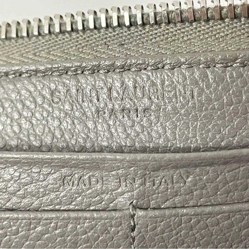 Saint Laurent gray leather YSL zipper long zip wallet